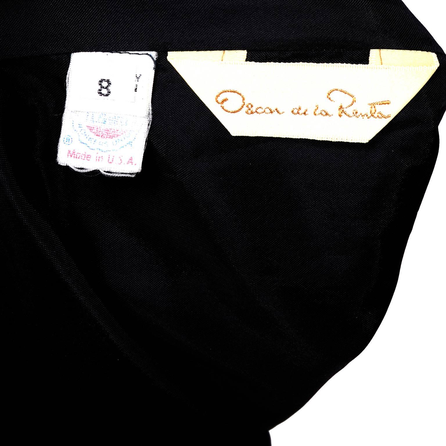 1980s Oscar de la Renta Vintage Dress in Black Velvet with Pink Satin Ruffles For Sale 6