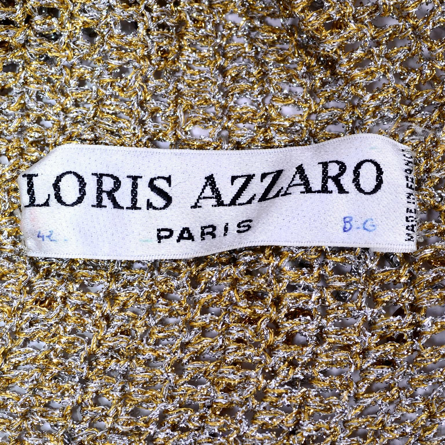 Perlenbesetztes Silber- und Goldmetallic-Häkeloberteil von Loris Azzaro mit Ketten, 1970er Jahre im Angebot 6