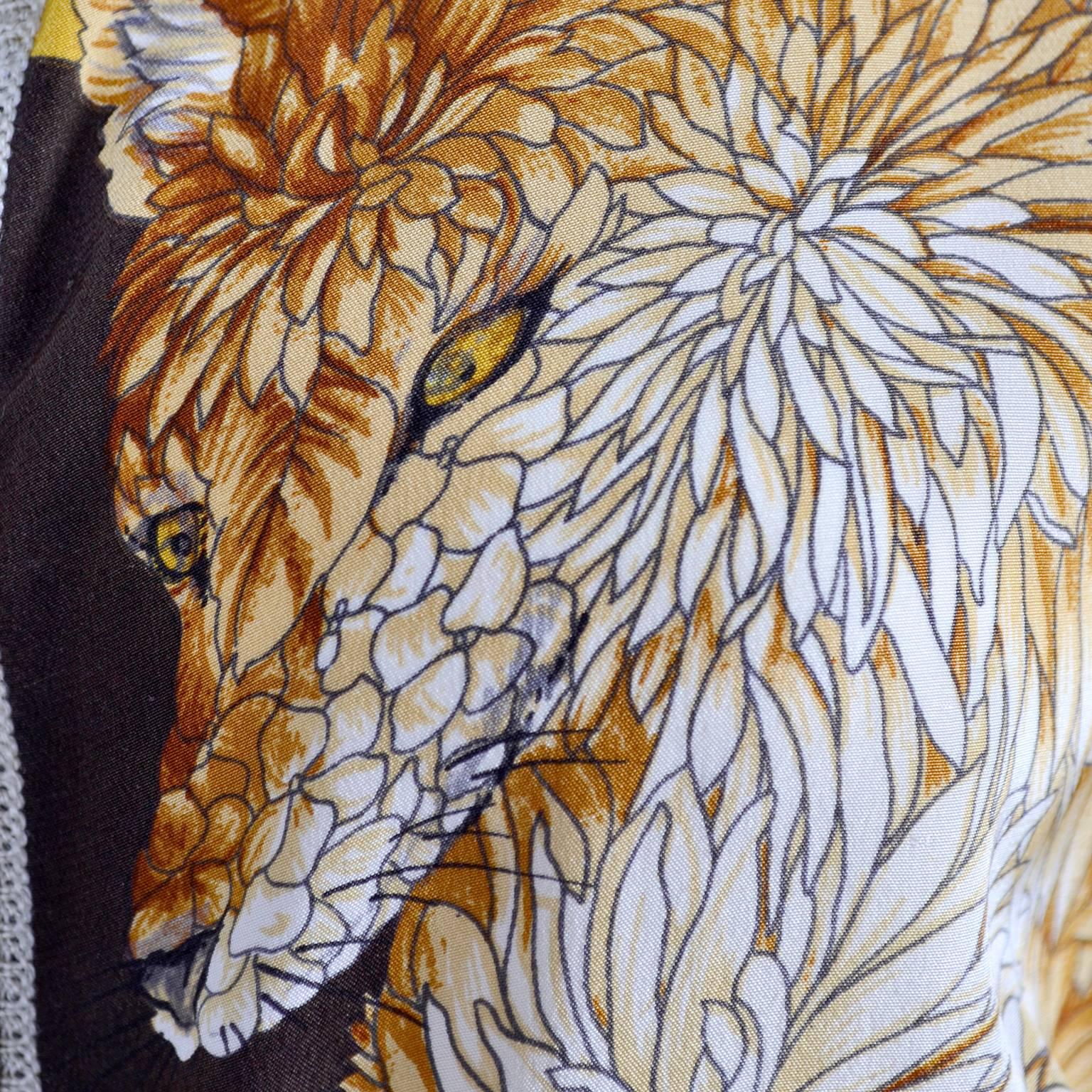 Salvatore Ferragamo Vintage Silk Scarf Print Cardigan Sweater W Animals & Leaves 1