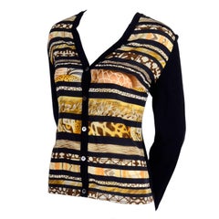 Salvatore Ferragamo Vintage Cardigan Sweater With Animal Print Silk Scarf Print