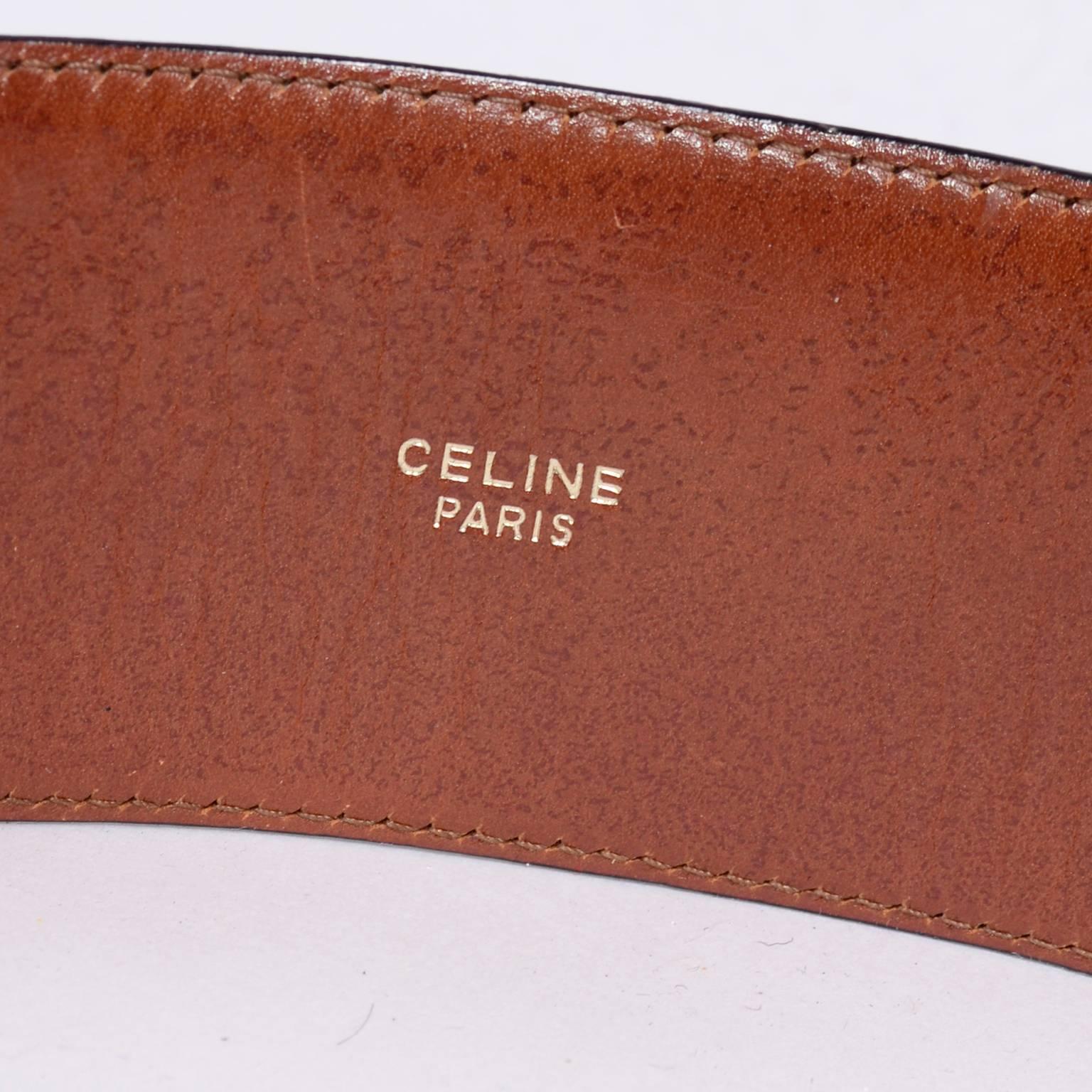 Celine Belt in Caramel Brown Leather With Gold Chain & Metal Peg Toggle Closure 2