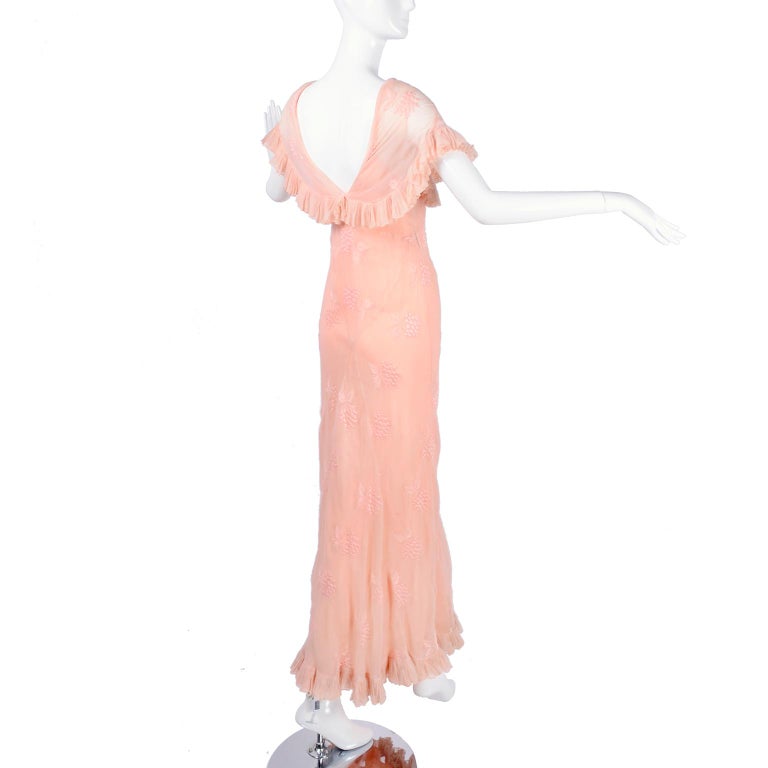 1930s Peach Chiffon Midi Dress