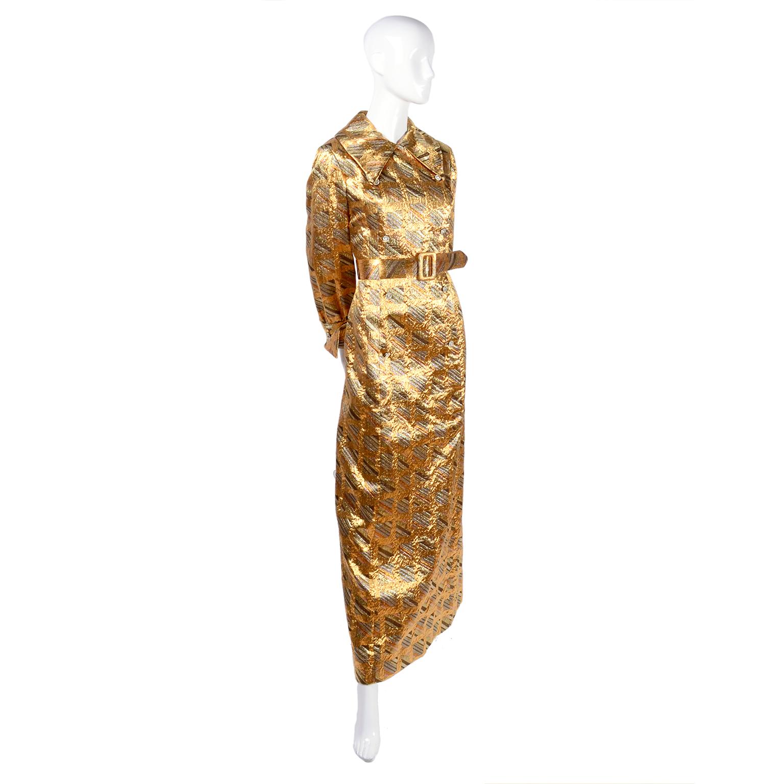 Dynasty Gold and Silver Metallic Vintage Dress With Belt 4