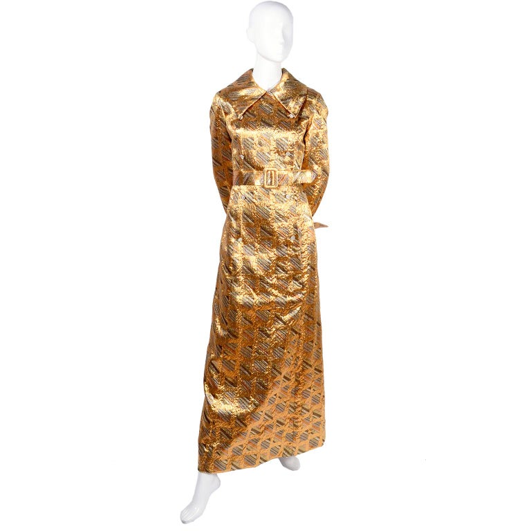 Dynasty Gold and Silver Metallic Vintage Dress With Belt at 1stDibs