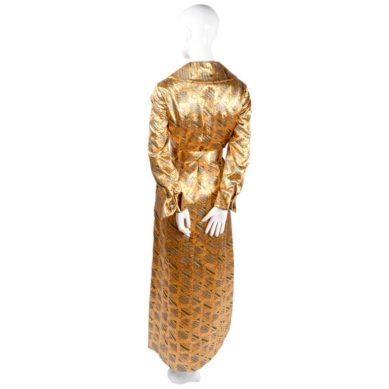 Dynasty Gold and Silver Metallic Vintage Dress With Belt at 1stDibs