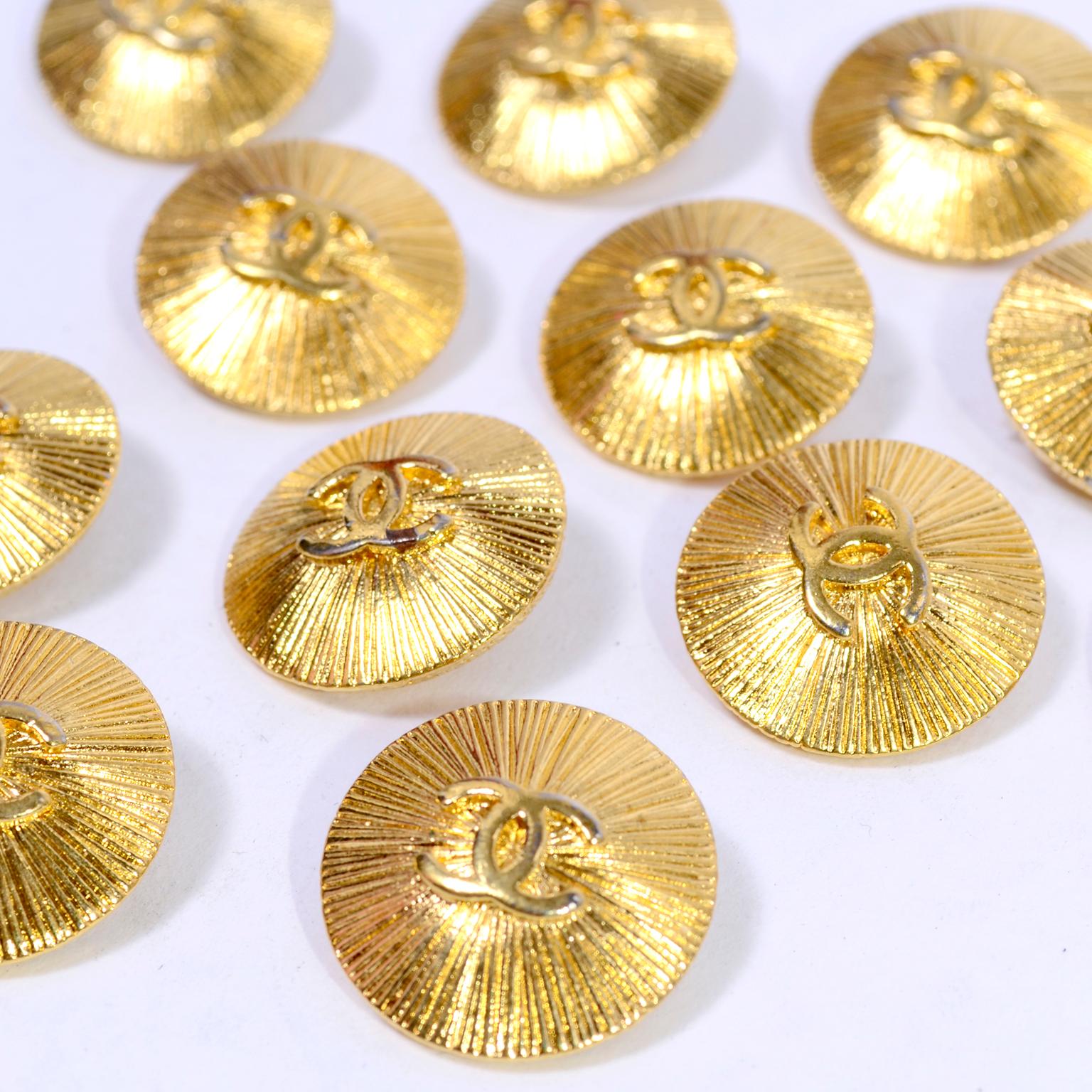 Chanel Gold Buttons Set of 13 Replacement Starburst CC Logo Buttons