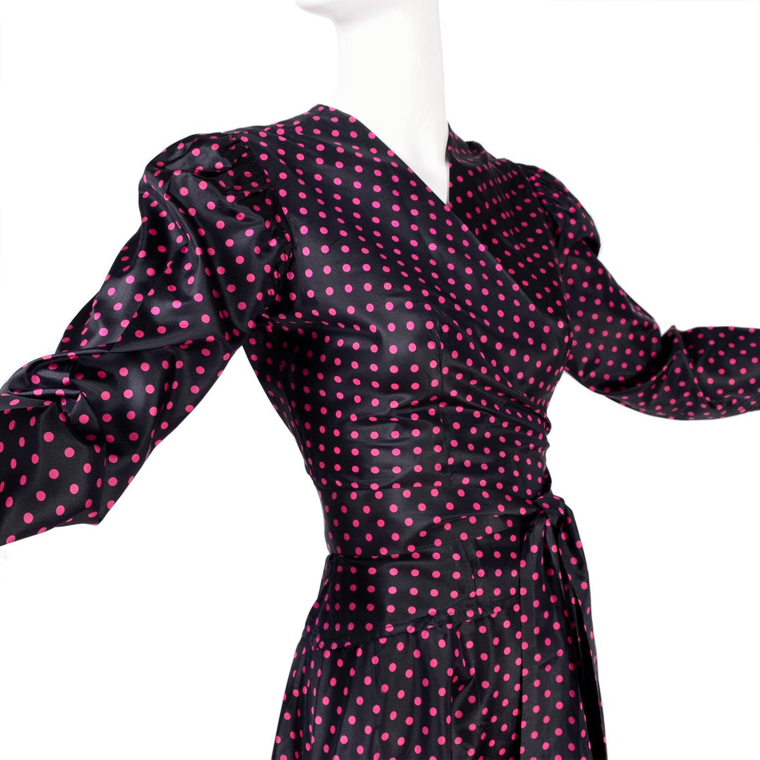 Black Saint Laurent Rive Gauche two-Piece Pink Polka Dot Ruffled Dress