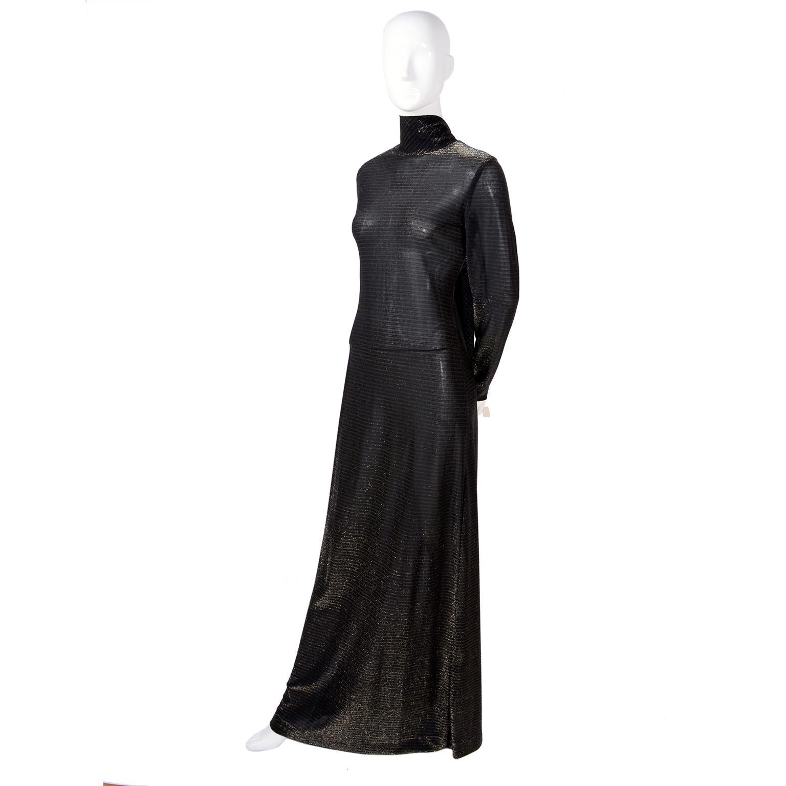 Women's 1970s Sheer Black & Gold Vintage Maxi Dress Deadstock With Original Tags