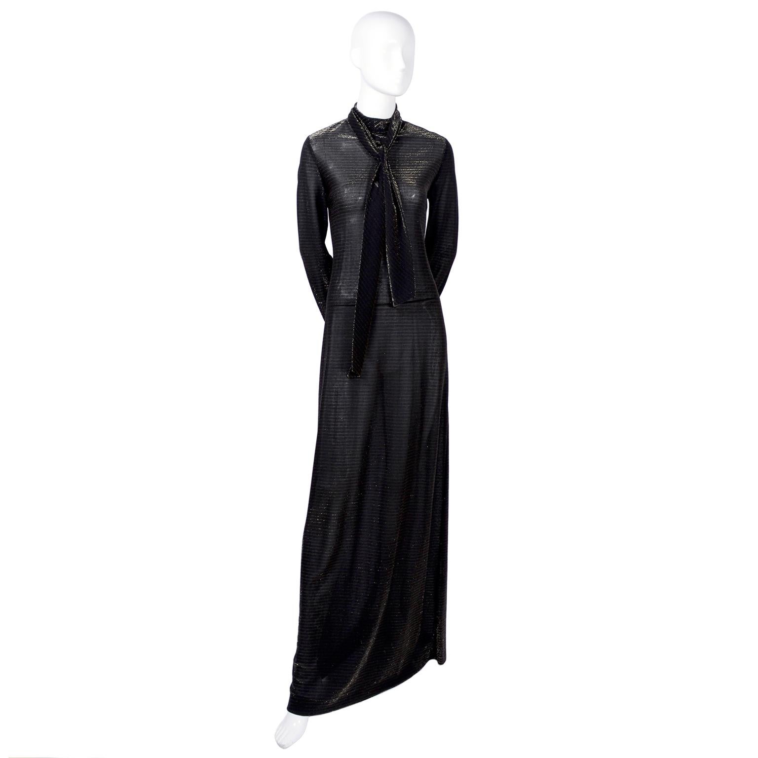 1970s Sheer Black & Gold Vintage Maxi Dress Deadstock With Original Tags 2