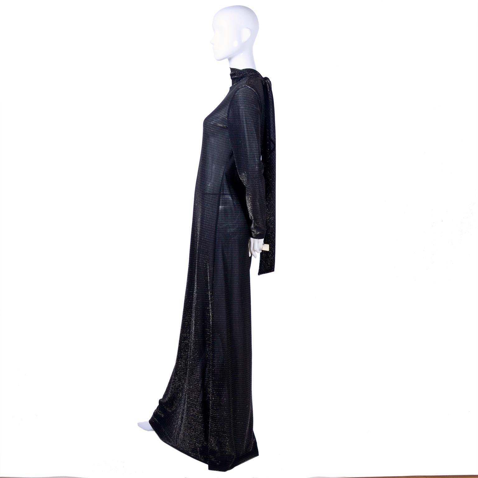 1970s Sheer Black & Gold Vintage Maxi Dress Deadstock With Original Tags 3