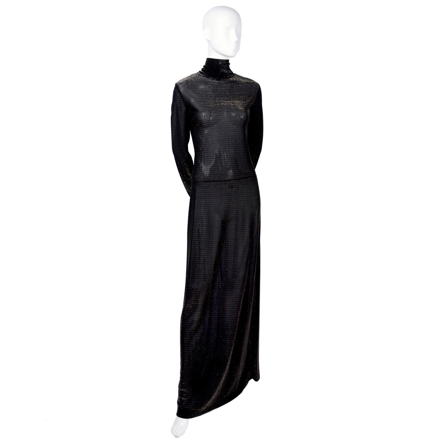 1970s Sheer Black & Gold Vintage Maxi Dress Deadstock With Original Tags 6