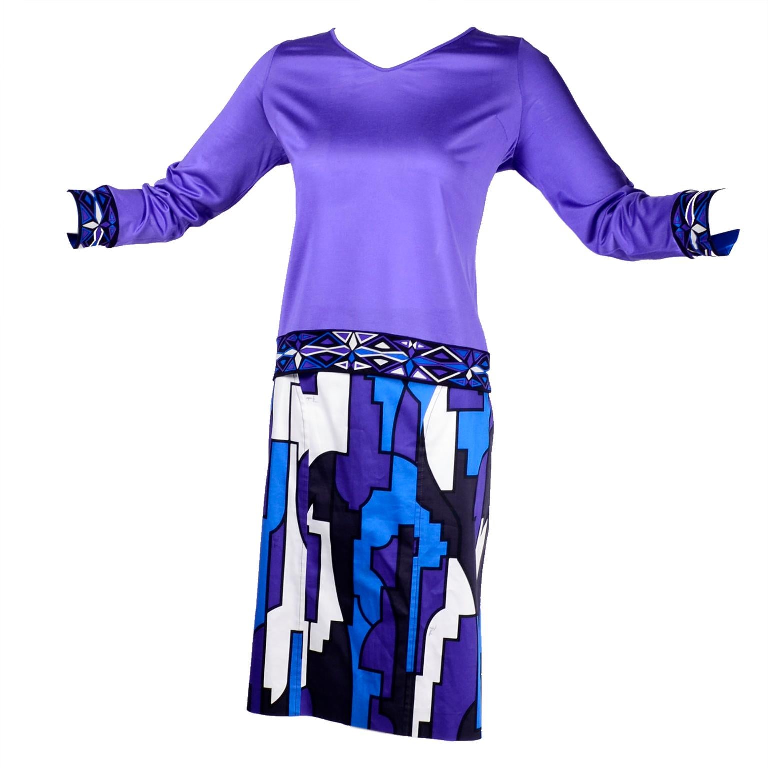 Emilio Pucci Silk Jersey 2 pc Dress Outfit W/ Top Skirt & Coordinating Scarf 