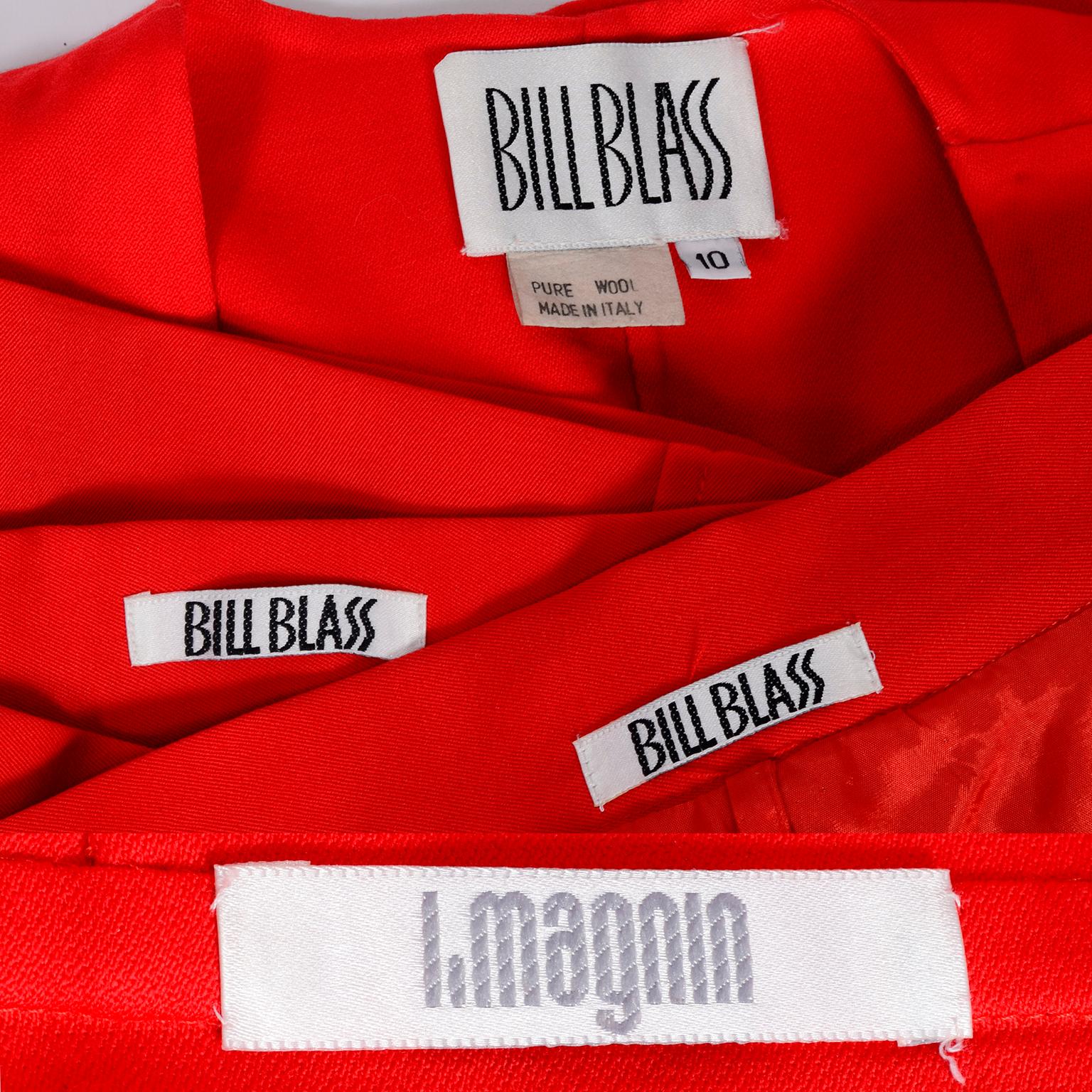 3pc Vintage Bill Blass Red Orange Wool Blazer Pantsuit W/ Skirt Option I Magnin For Sale 2