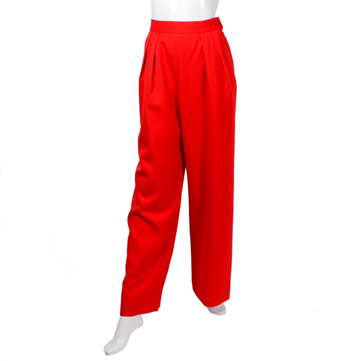 3pc Vintage Bill Blass Red Orange Wool Blazer Pantsuit W/ Skirt Option I Magnin For Sale 1