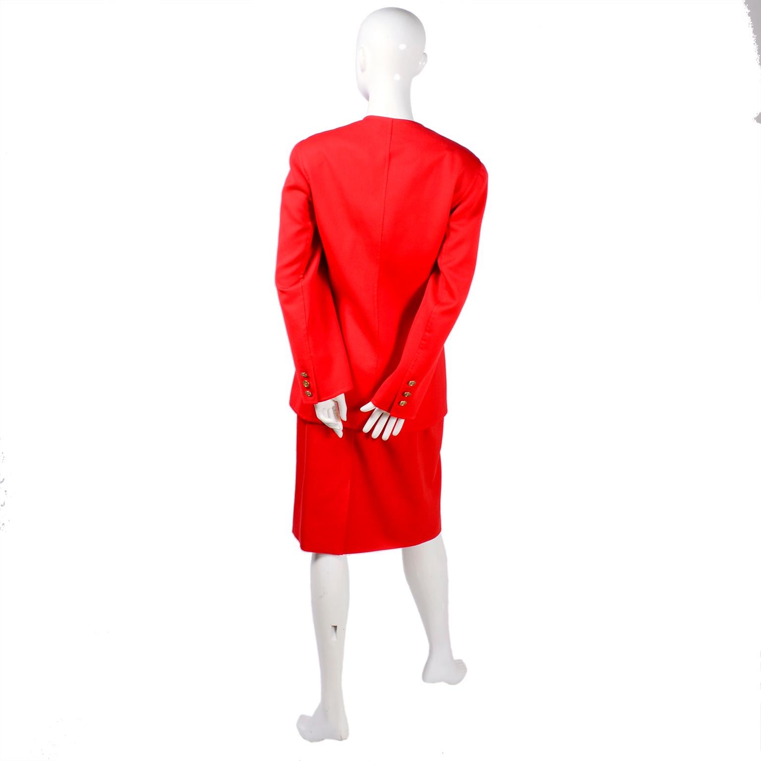 3pc Vintage Bill Blass Red Orange Wool Blazer Pantsuit W/ Skirt Option I Magnin For Sale 3