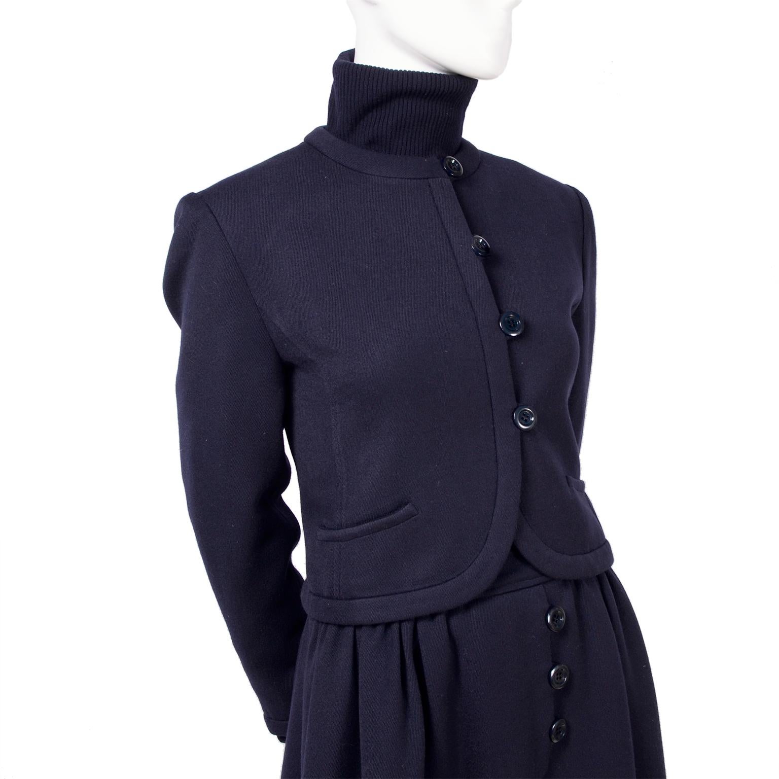 Women's Valentino Vintage Navy Blue Wool Dress Suit With Dress and Jacket 