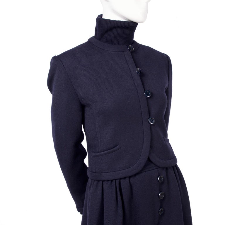 Valentino Vintage Navy Blue Wool Dress Suit With Dress and Jacket at ...
