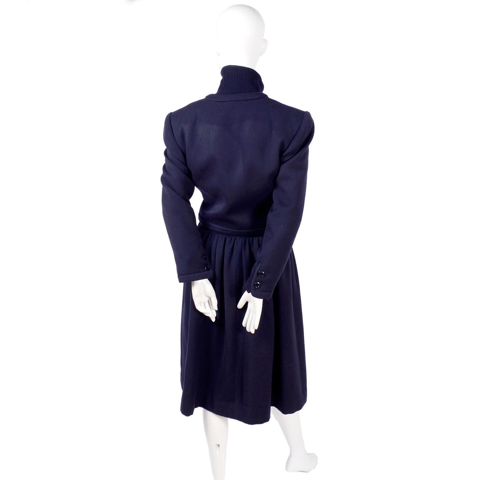 Valentino Vintage Navy Blue Wool Dress Suit With Dress and Jacket 1