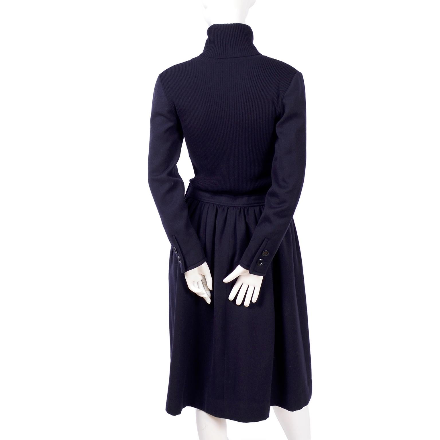 Valentino Vintage Navy Blue Wool Dress Suit With Dress and Jacket  2