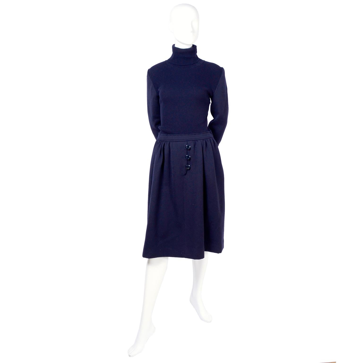 Valentino Vintage Navy Blue Wool Dress Suit With Dress and Jacket  3