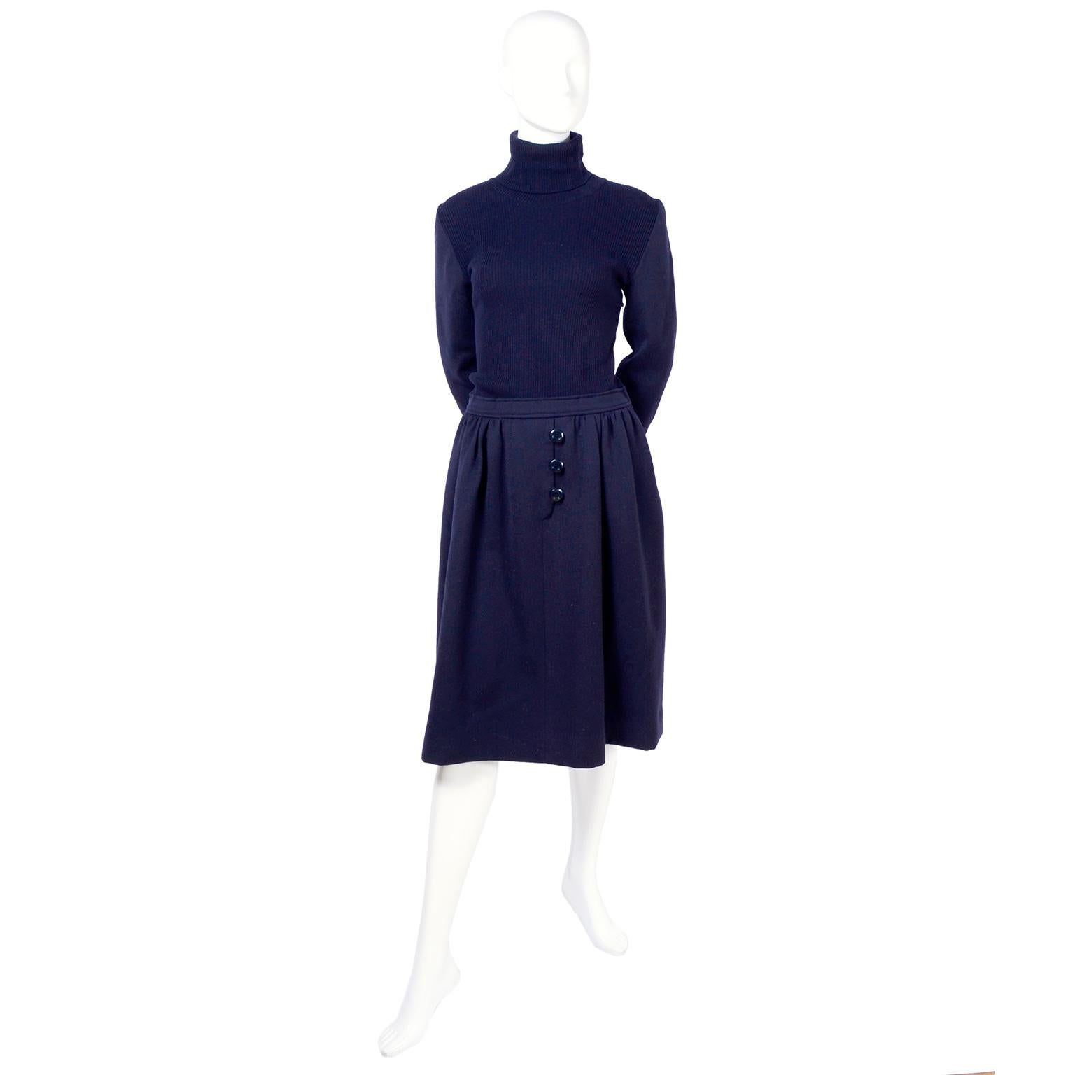 Valentino Vintage Navy Blue Wool Dress Suit With Dress and Jacket 3