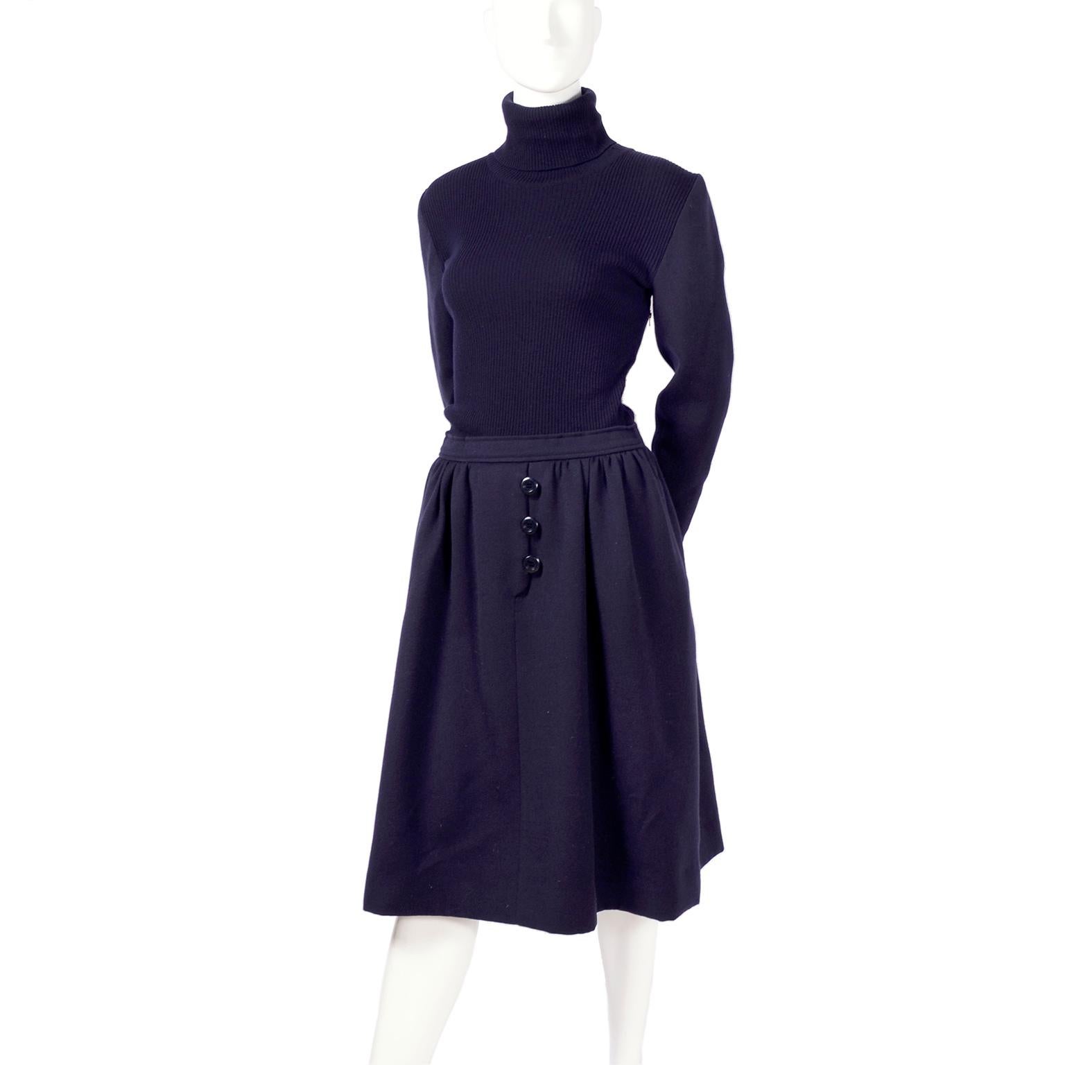 Valentino Vintage Navy Blue Wool Dress Suit With Dress and Jacket  6