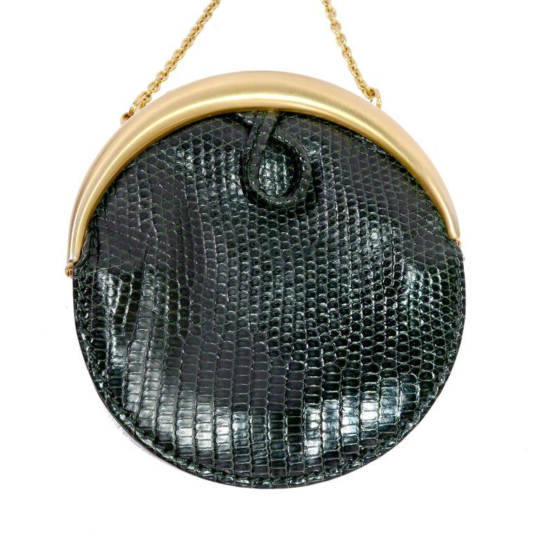 Gucci Small Round Green Snakeskin Handbag or Purse With Hook and Chain at 1stdibs
