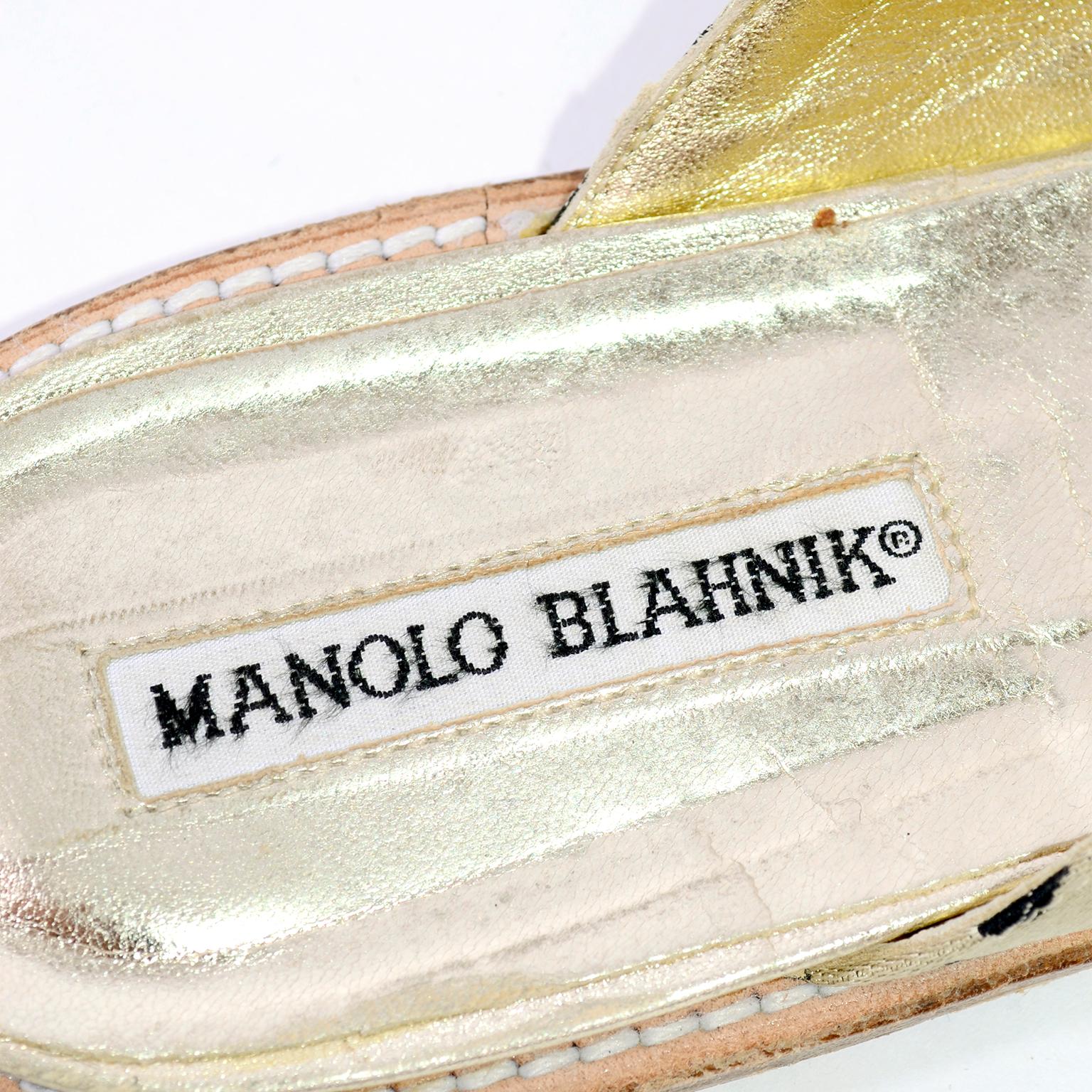 Manolo Blahnik Cheetah Print Gold Thong Sandals Size 38.5 2