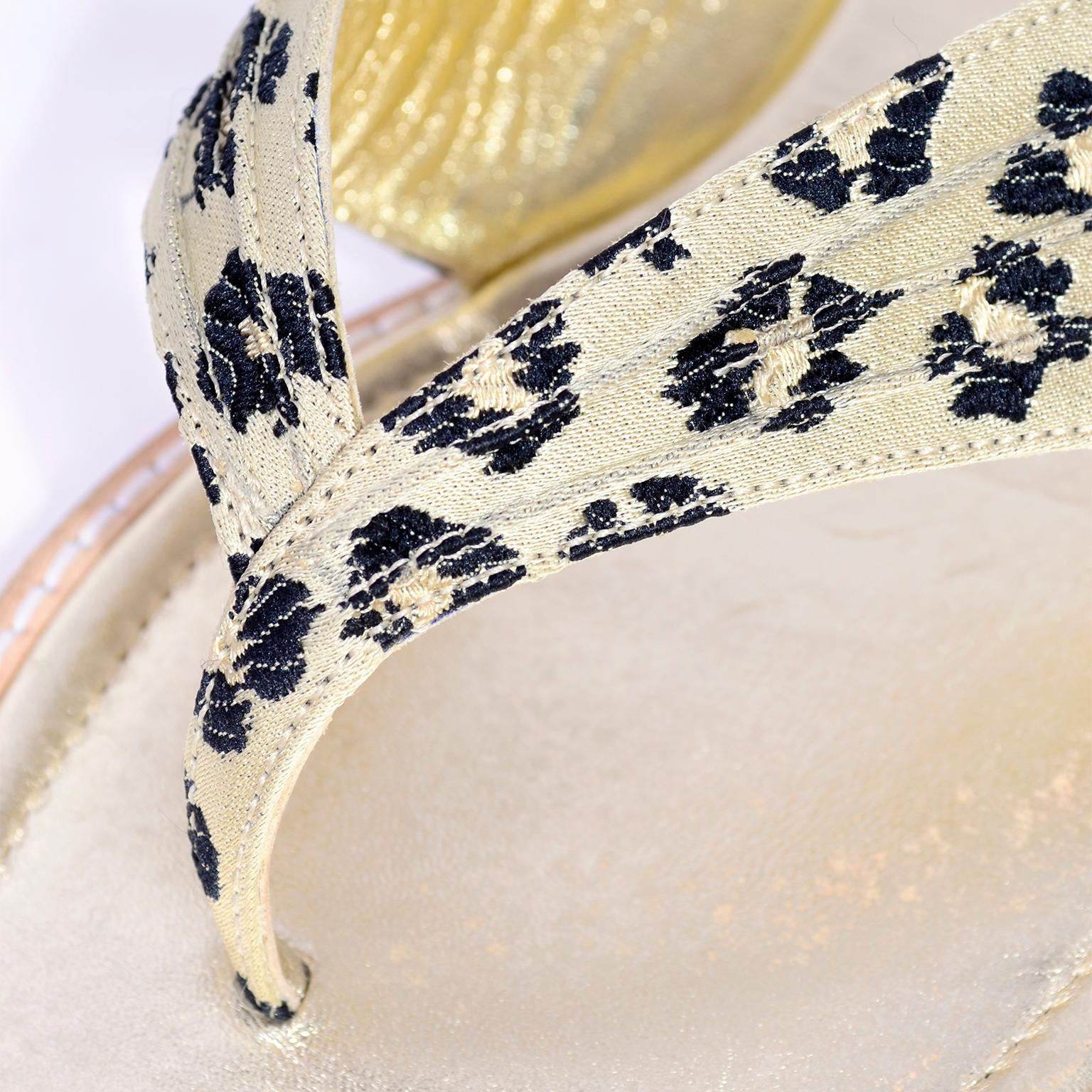 Women's Manolo Blahnik Cheetah Print Gold Thong Sandals Size 38.5