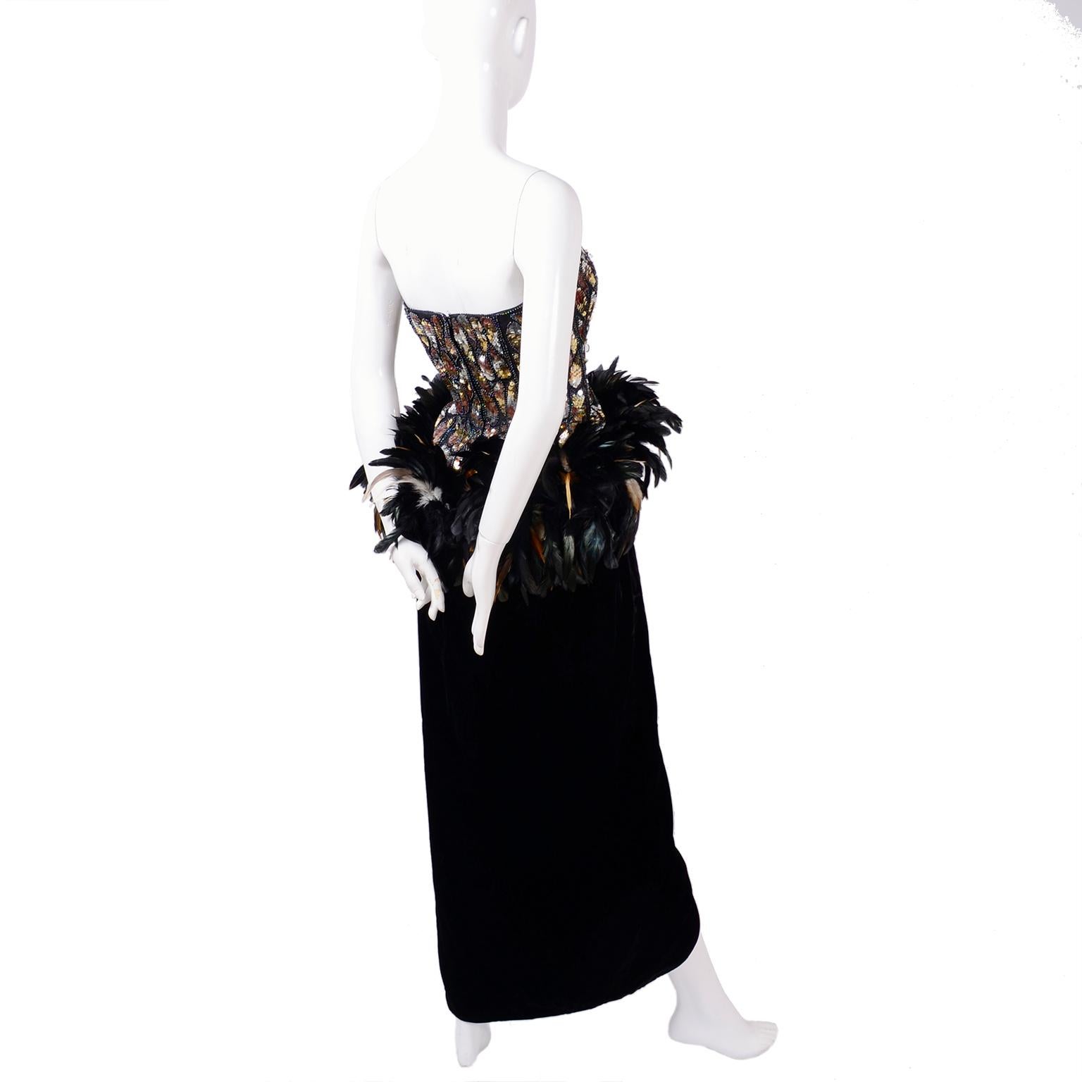 Victor Costa Bergdorf Goodman Beaded Sequined Feathered Vintage Dress   1