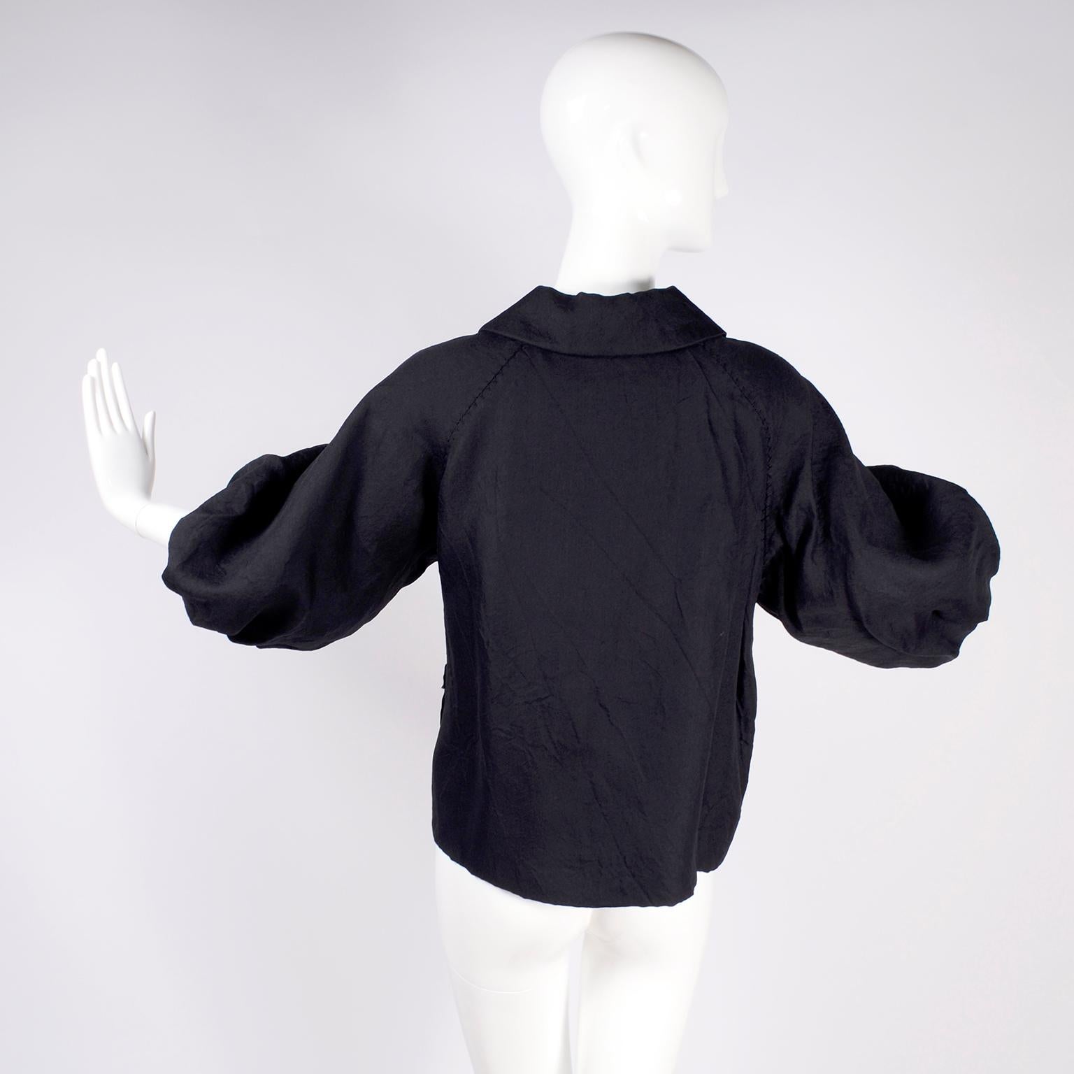 Alber Elbaz 2006 Lanvin Jacket / Top in Black Silk w/ Blouson Sleeves  2