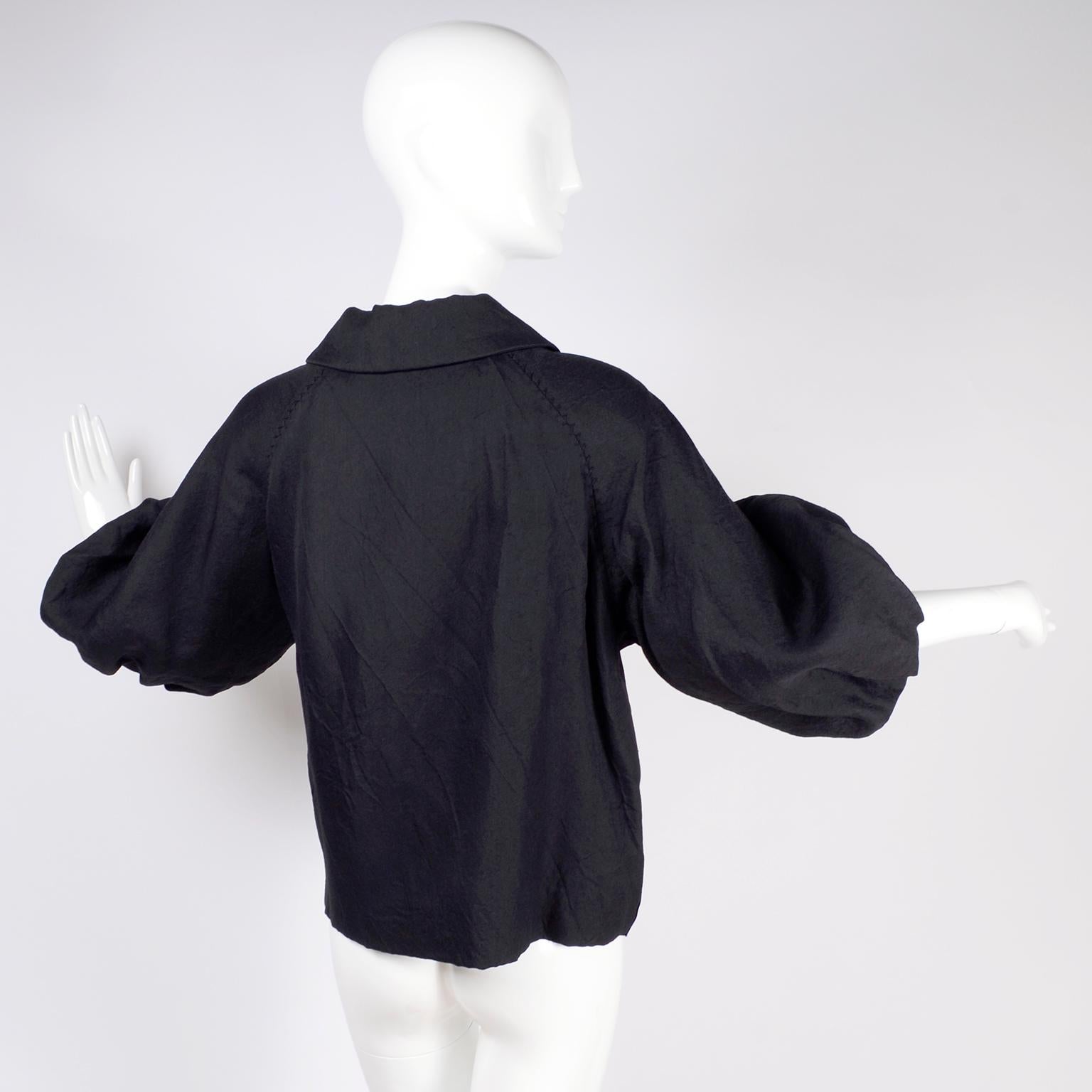 Alber Elbaz 2006 Lanvin Jacket / Top in Black Silk w/ Blouson Sleeves  5