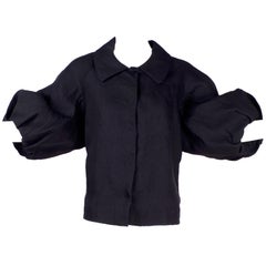 Alber Elbaz 2006 Lanvin Jacket / Top in Black Silk w/ Blouson Sleeves