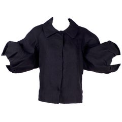 Alber Elbaz 2006 Lanvin Jacket / Top in Black Silk w/ Blouson Sleeves 