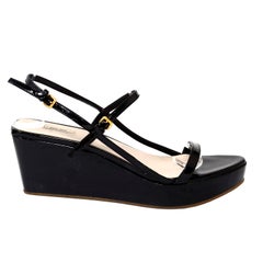 Black Patent Leather Miu Miu Sandals Platform Wedge Shoes Size 38