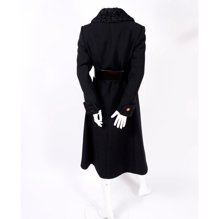 1970s Givenchy Vintage Coat in Black Wool W Curly Lambswool Trim and ...