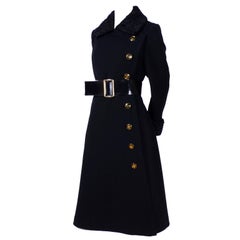 1970s Givenchy Retro Coat in Black Wool W Curly Lambswool Trim & Belt 8