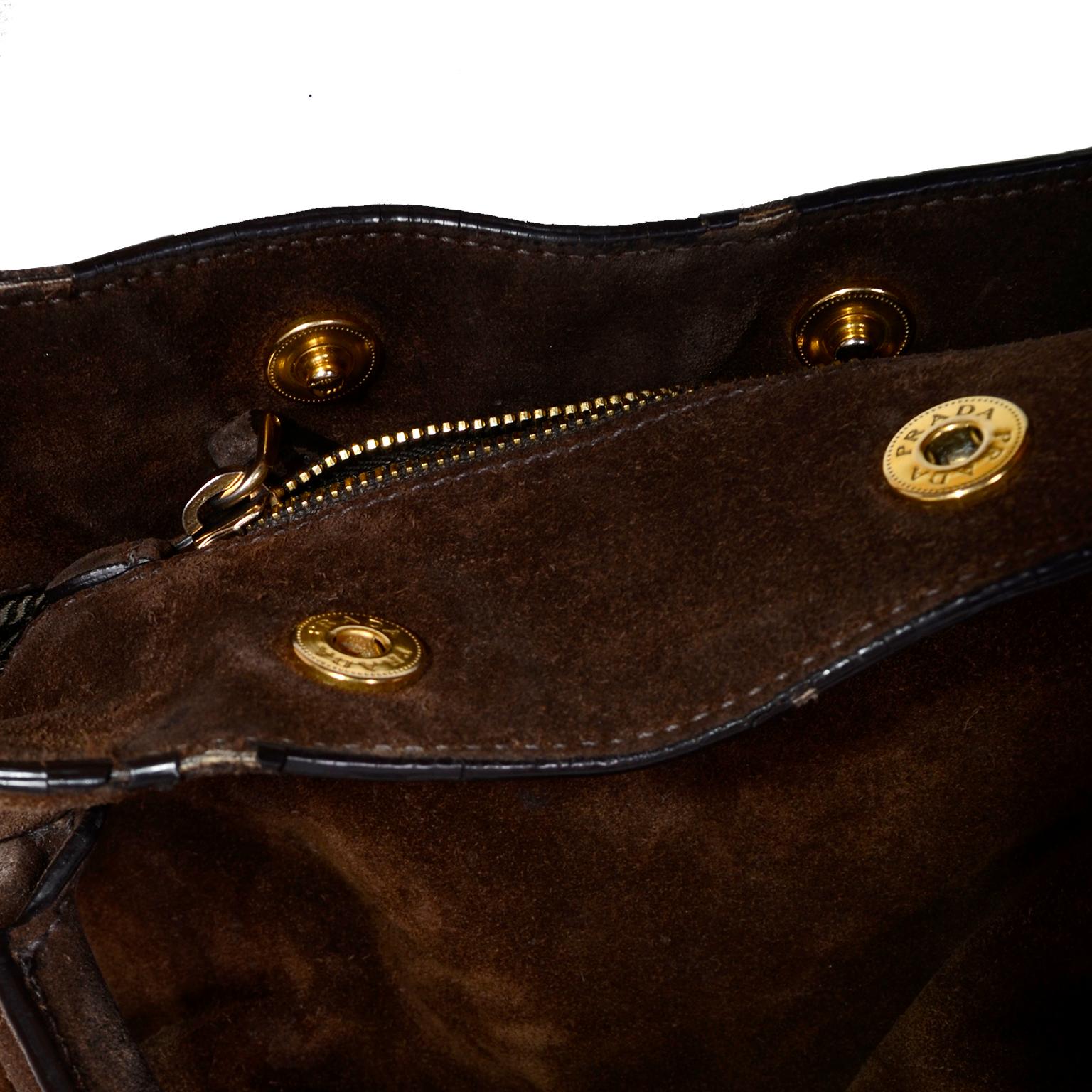 Women's Prada Scamosciato Handbag in Chocolate Brown Suede Shoulder Bag