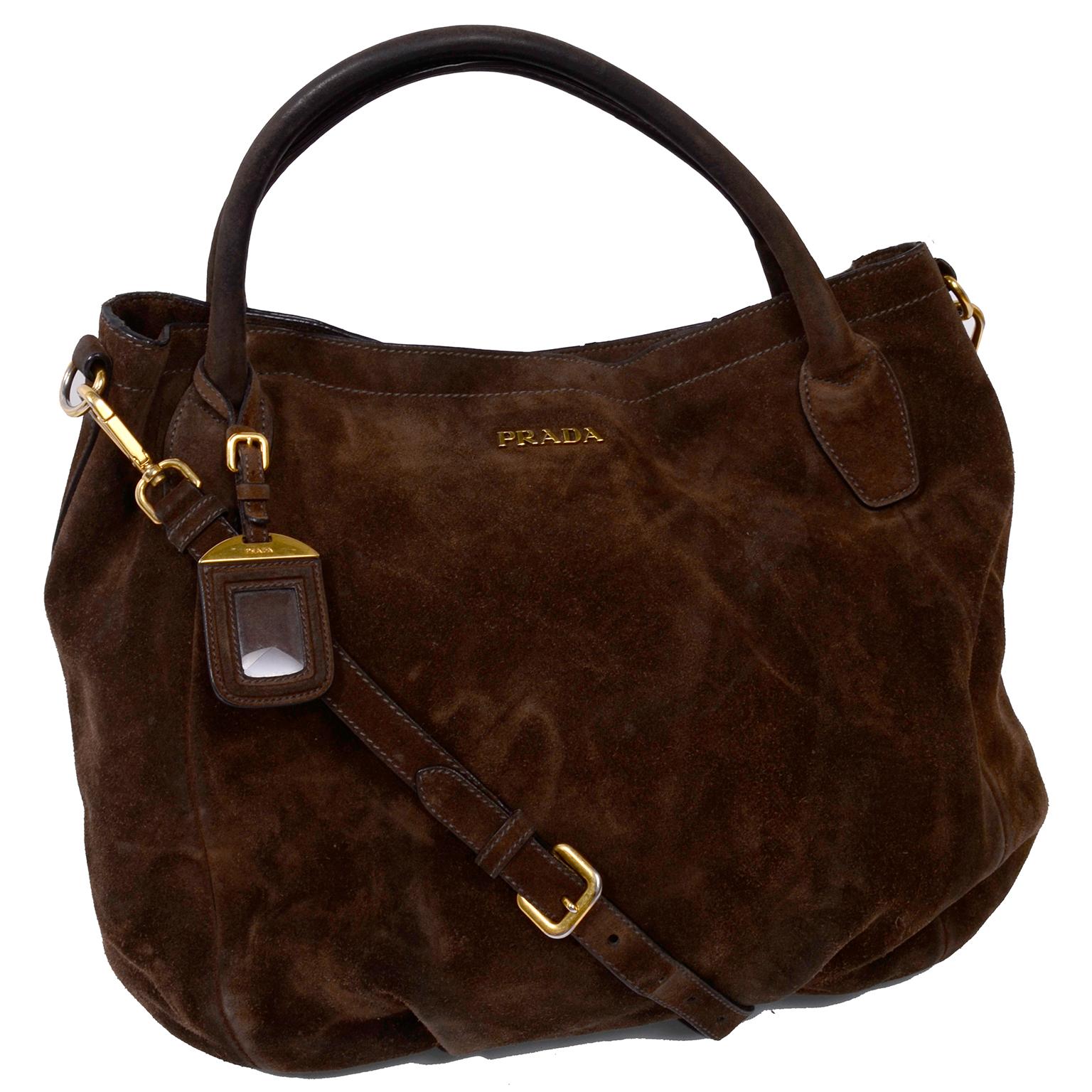 Prada Scamosciato Handbag in Chocolate Brown Suede Shoulder Bag 9