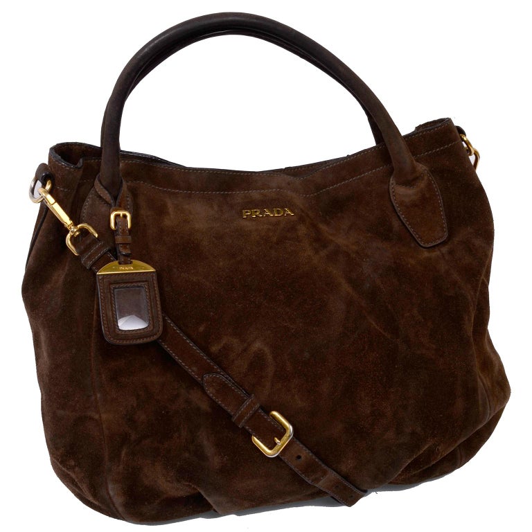 Prada Scamosciato Handbag in Chocolate Brown Suede Shoulder Bag at 1stDibs  | brown suede purse, prada scamosciato suede bag, brown suede handbag