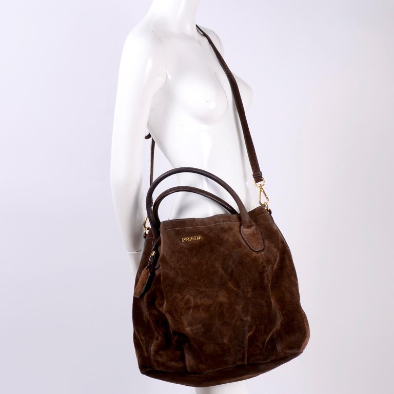 Prada Scamosciato Handbag in Chocolate Brown Suede Shoulder Bag at