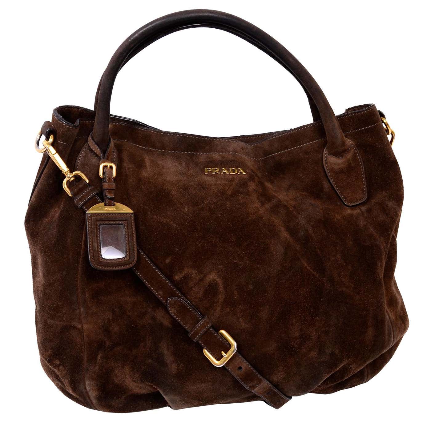 Prada Scamosciato Handbag in Chocolate Brown Suede Shoulder Bag at ...
