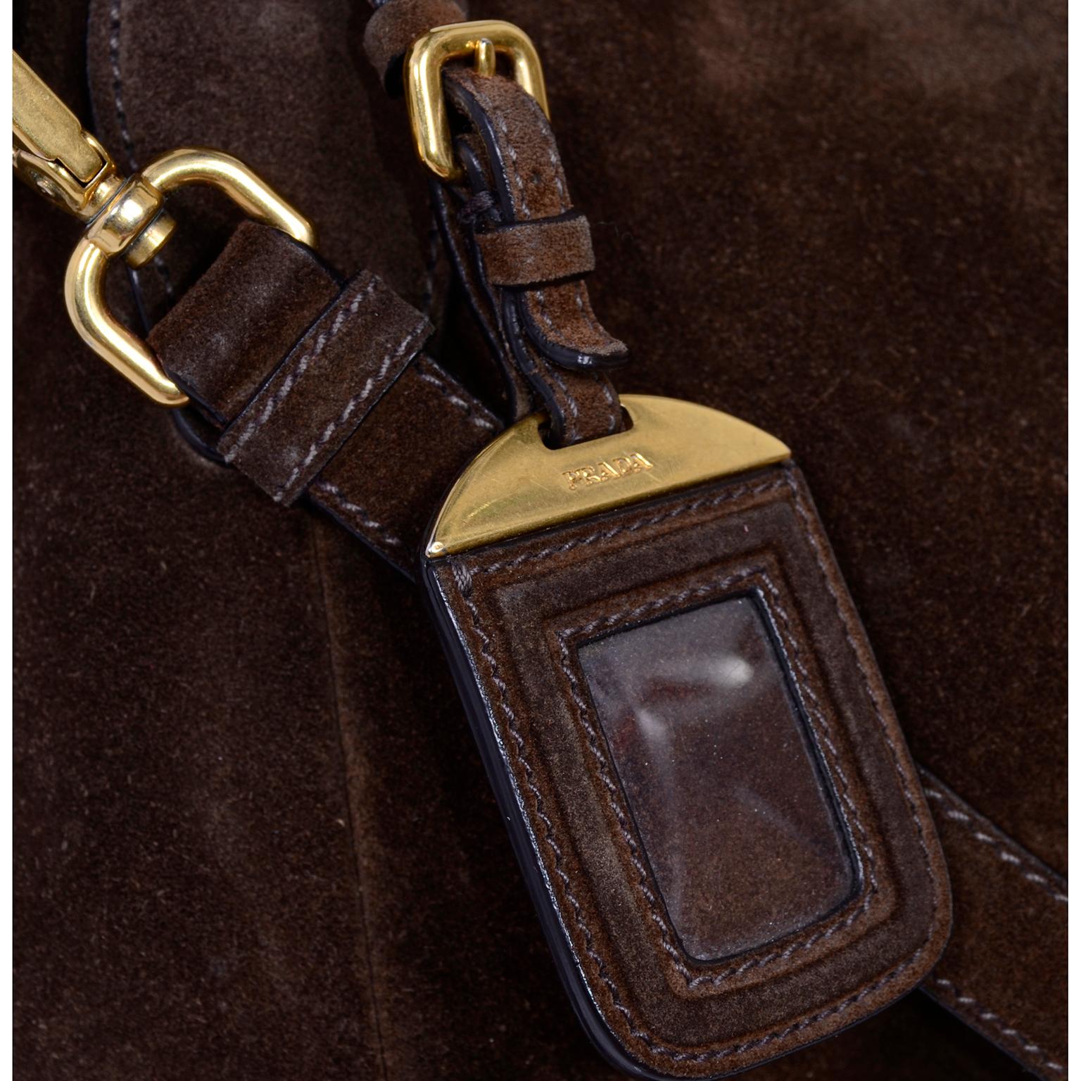 Black Prada Scamosciato Handbag in Chocolate Brown Suede Shoulder Bag