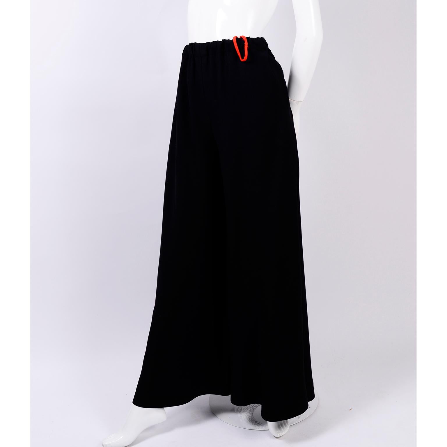 These are absolutely amazing vintage Anne Klein and Company black elastic waist pants with an extremely wide leg. Looks like a full maxi skirt when worn, each leg could make its own skirt! The extra fabric in the extremely wide legs creates tons of