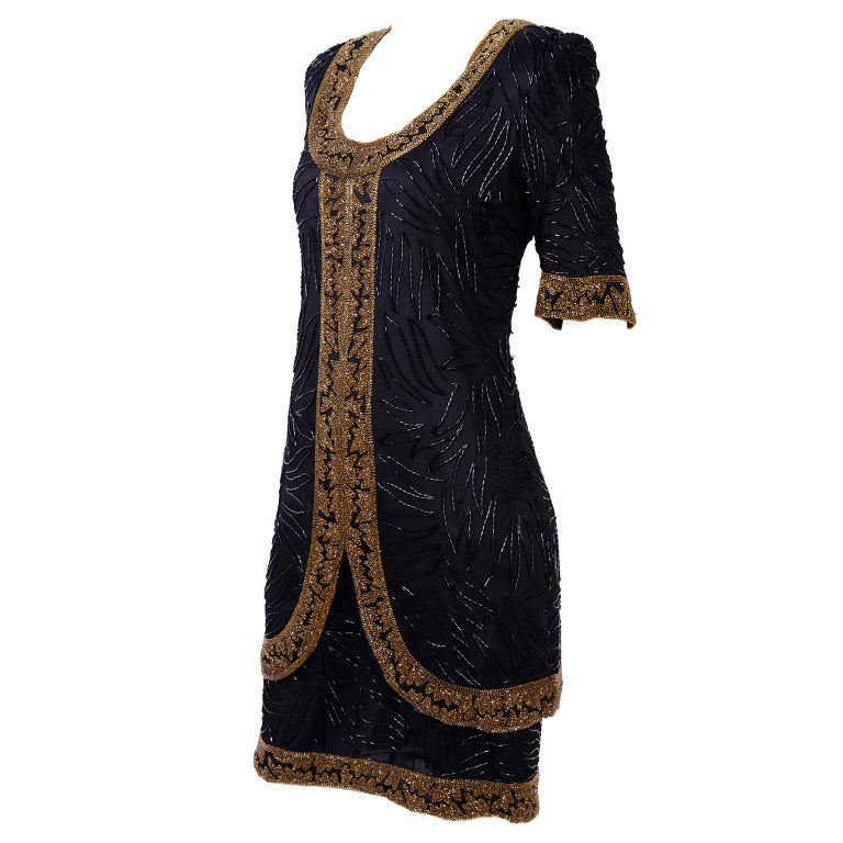 1980s Argenti Black Silk Beaded Dress main image 1