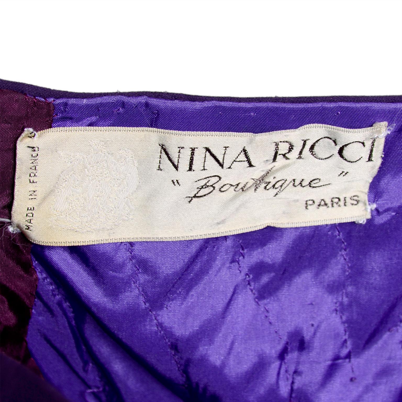 Women's Nina Ricci Strapless Dress Green Taffeta and Purple Silk Evening Gown w Pink Bow