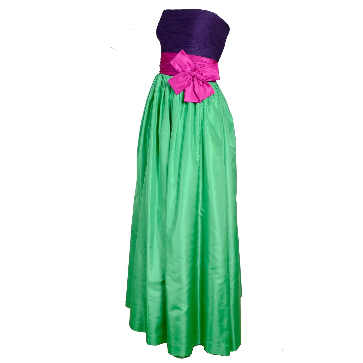 green silk evening gown