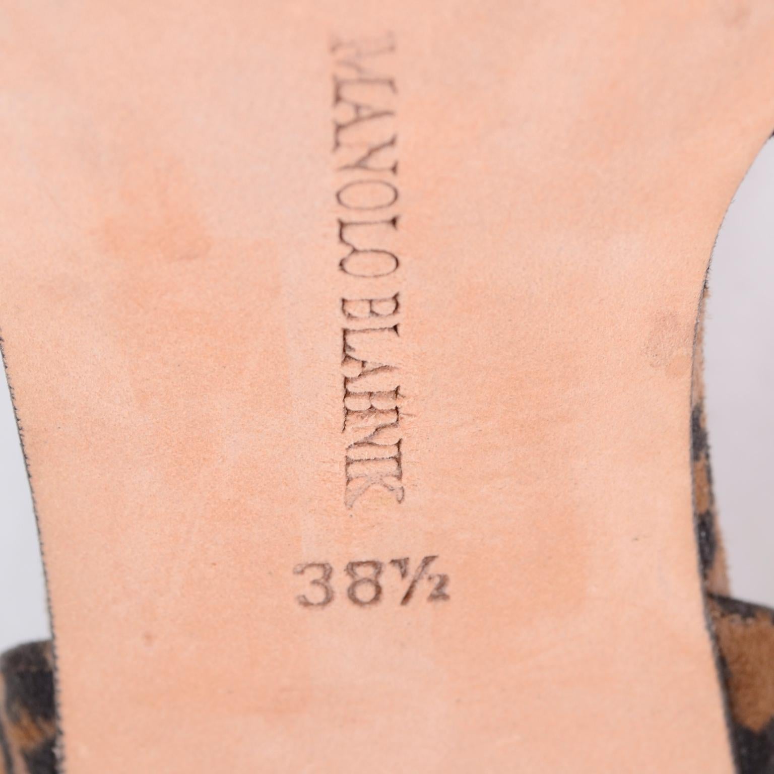 Manolo Blahnik Heels in Leopard Pony Fur W/ Snakeskin Trim Shoes 38.5 For Sale 1