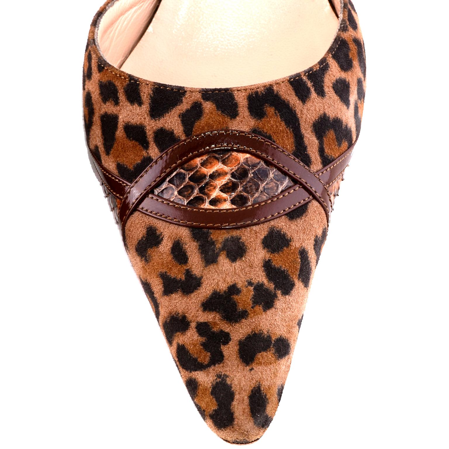 Beige Manolo Blahnik Heels in Leopard Pony Fur W/ Snakeskin Trim Shoes 38.5 For Sale