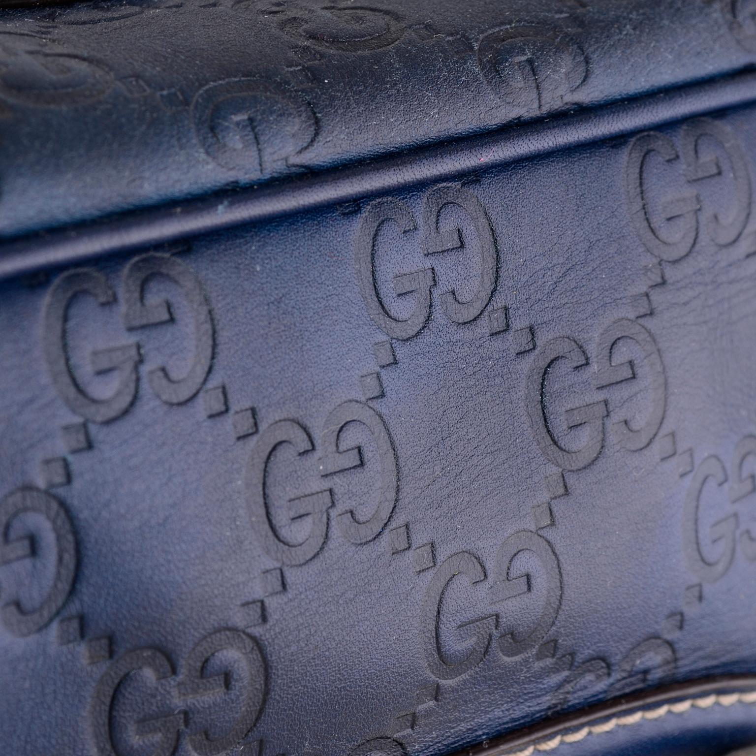 Black Gucci Guccissima Blue Leather Wave Boston Bag Bamboo Zipper Pulls